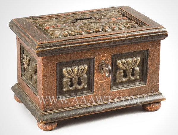 Box, Carved and Painted, Tabletop with Double Tills, Original Paint
Continental
Circa 1700, entire view